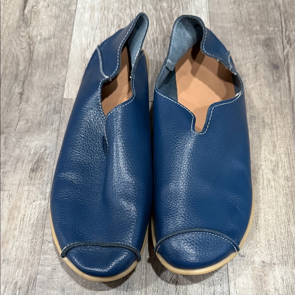 Women’s Blue Leather Slip-On Shoes